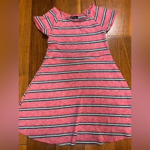 Pink Striped Knit A-Line Kids Dress- size 7/8